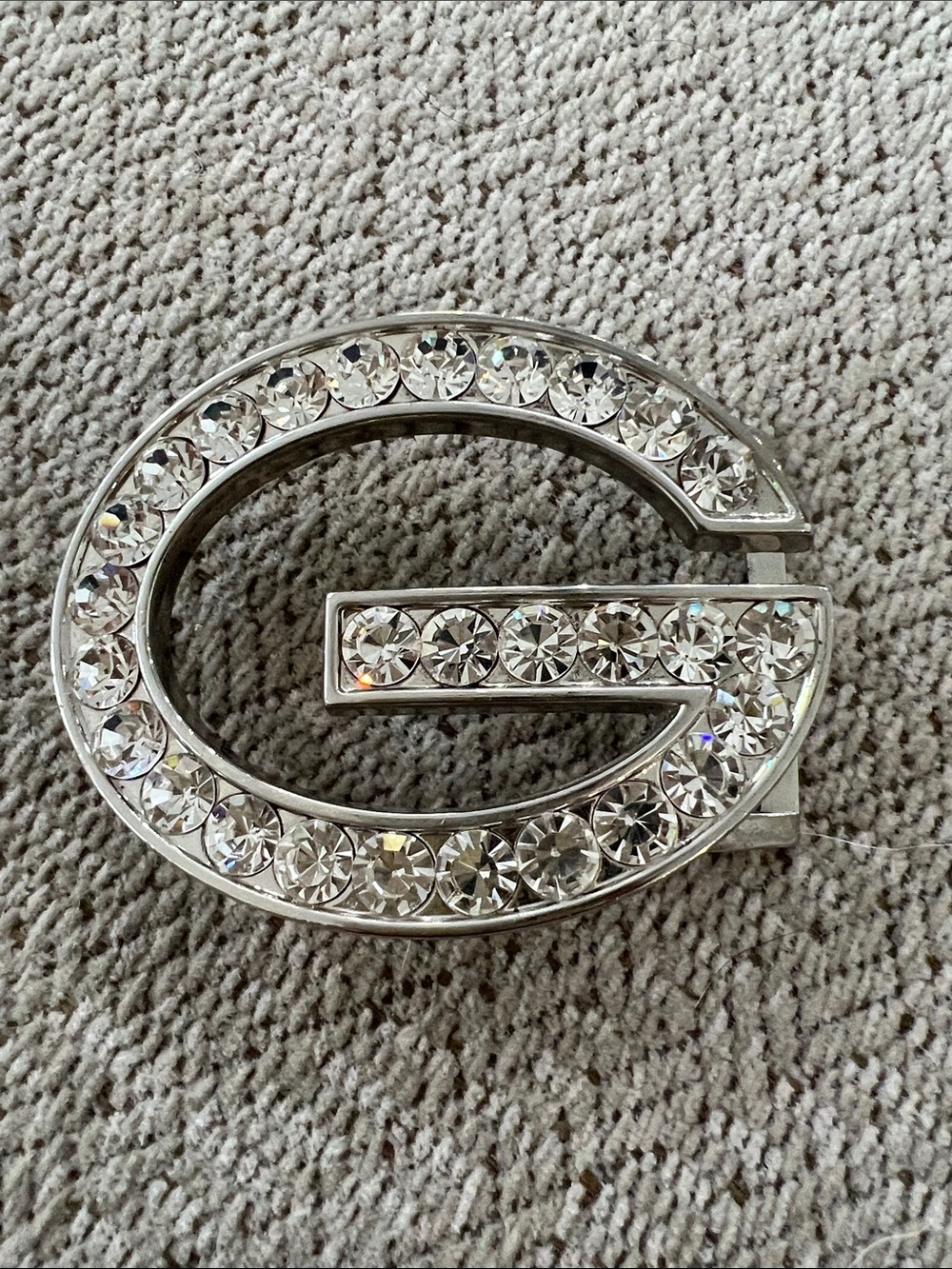 Crystal-Embellished 'G' Belt Buckle - Silver Clear Rhinestones